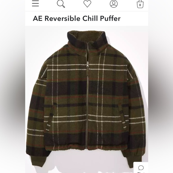 American Eagle Reversible Chill Puffer size small, color olive - Picture 6 of 8